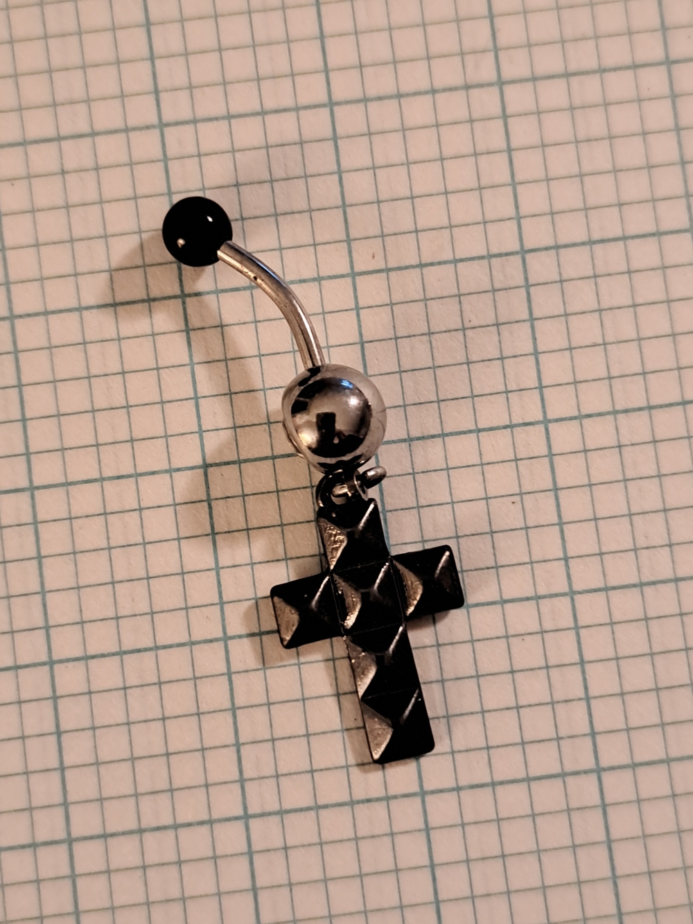 Black Cross Navel Ring — Studded Dangle Belly Button Jewelry - Picture 1 of 5